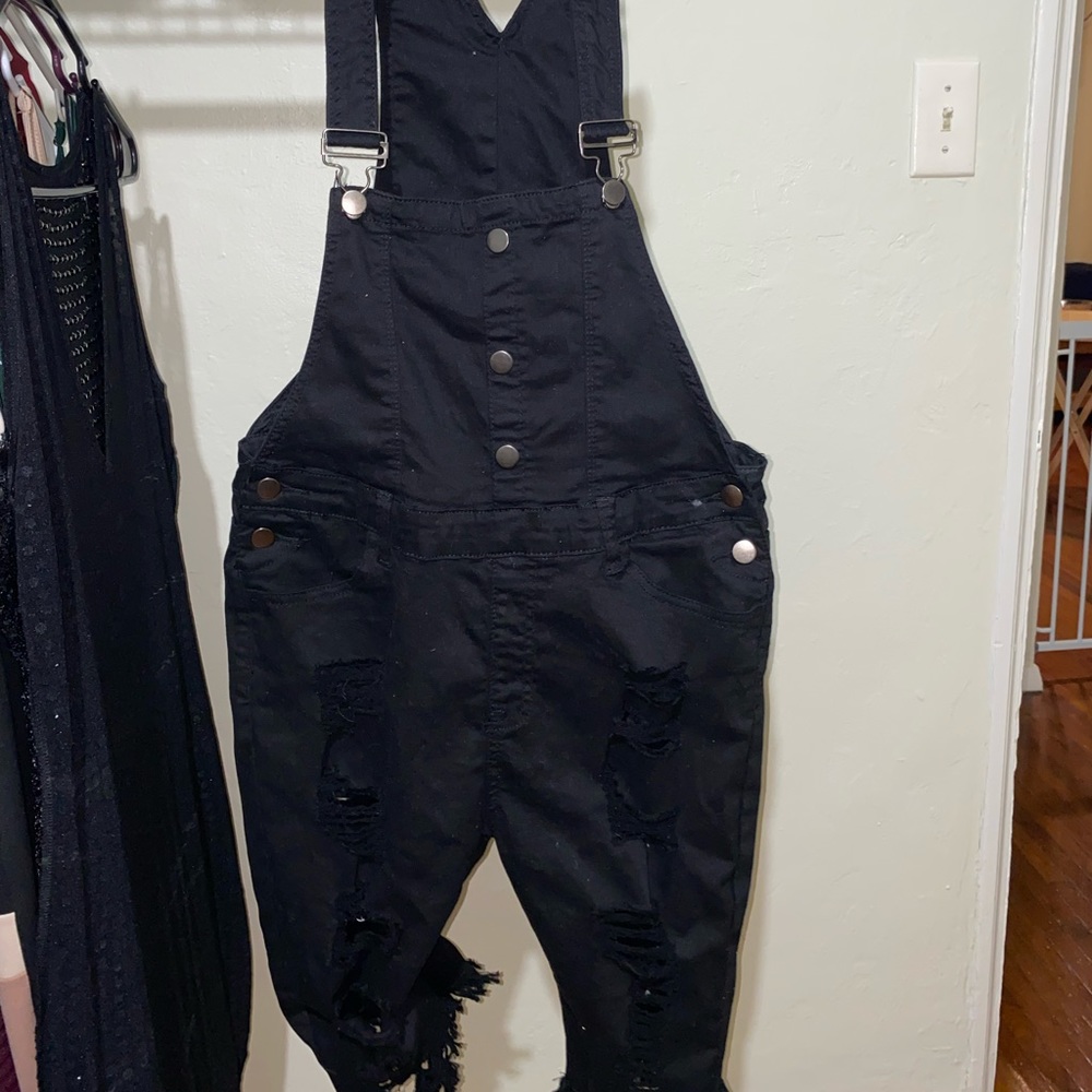 Black denim overalls OBO